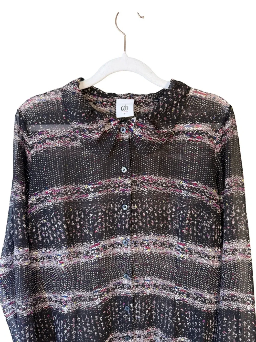 CAbi Sheer Blouse with Pink, Blue & White Speckle Print Size S Lightweight - Picture 10 of 13